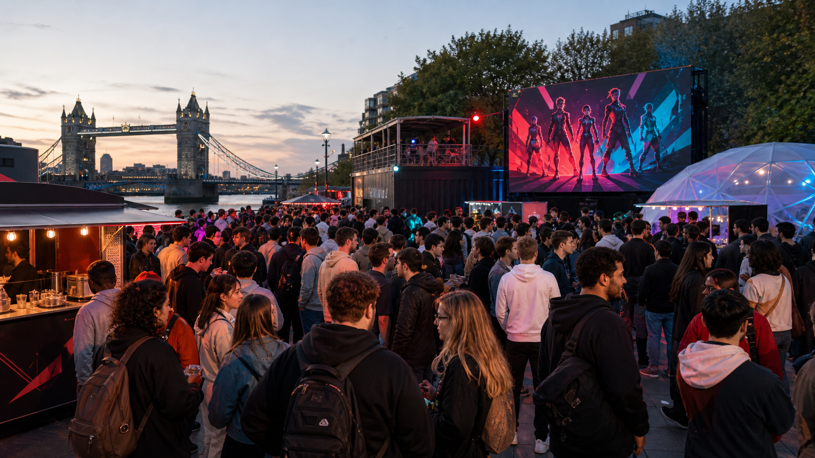 Esportsfans samlas vid en fanfestival vid Themsen i London inför en tittarfest