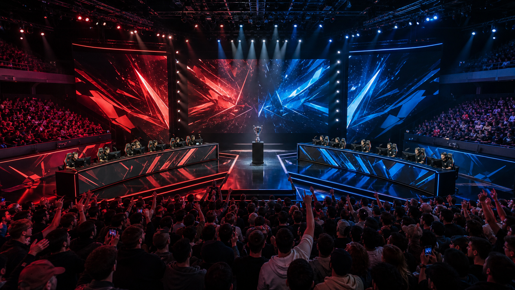 VALORANT esports-arena fylld med fans och scenbelysning