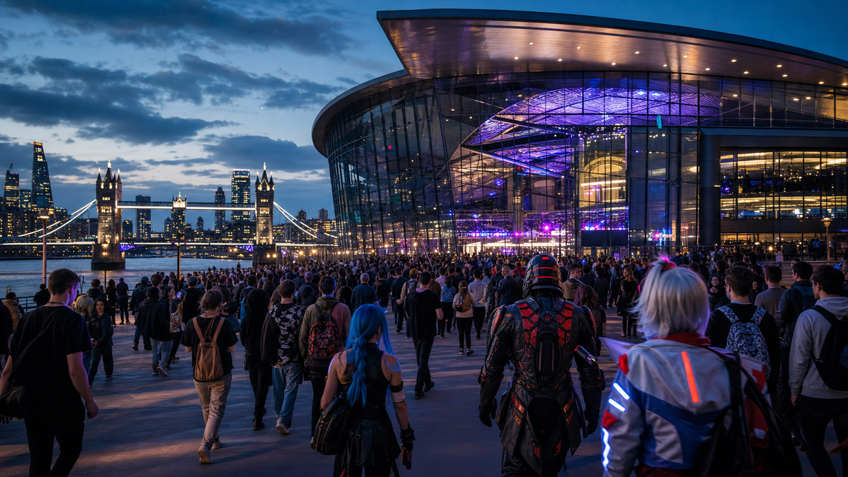 Esportsfans som anländer till en stor finalarena i London