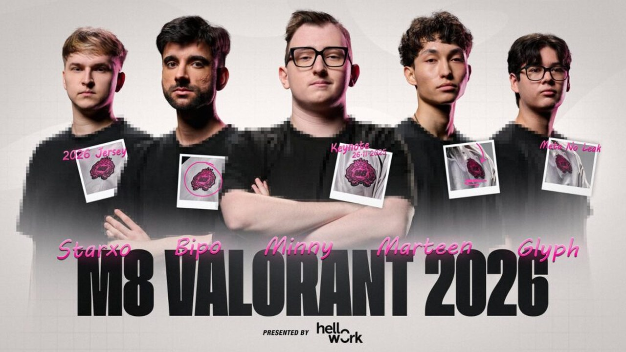 Cinq joueurs Valorant de Gentle Mates posent ensemble sur la photo du roster 2026