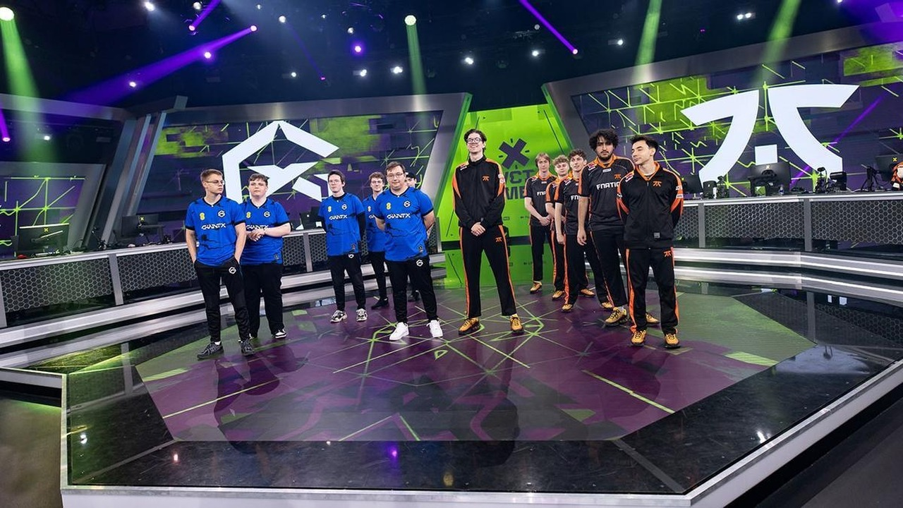 FNATIC and GIANTX Valorant players stand on stage