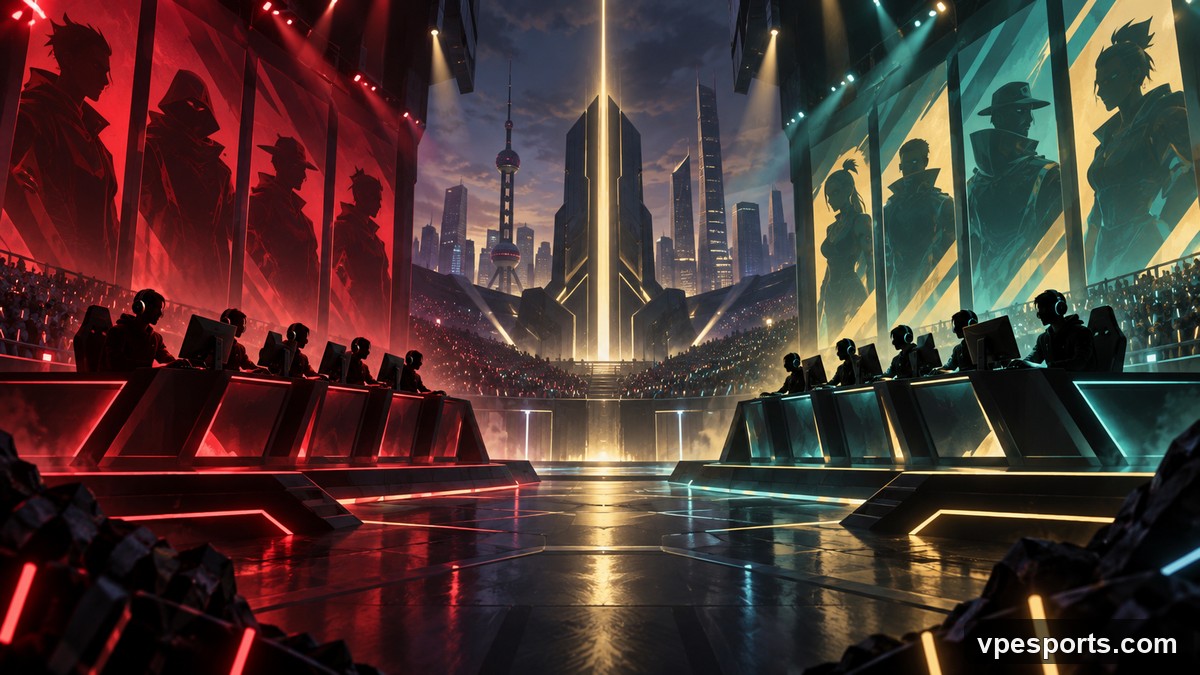 Ilustración conceptual de JD Gaming enfrentándose a FUT Esports en VALORANT Champions