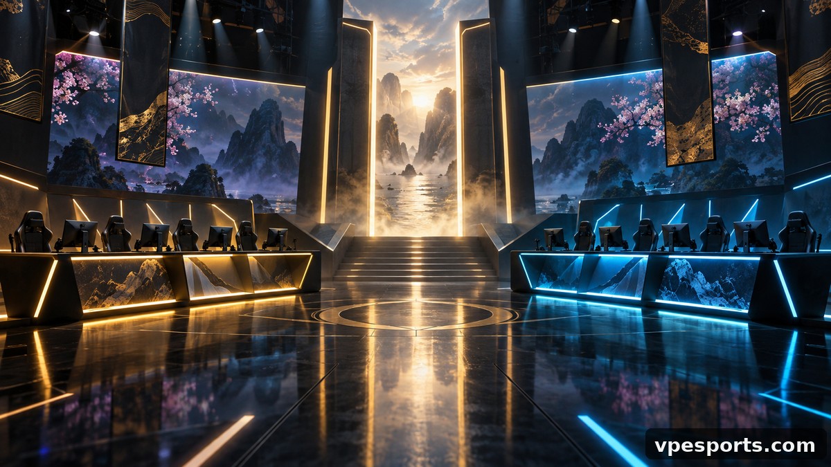 Gen.G GC and Team Falcons Vega lower-final editorial esports stage illustration