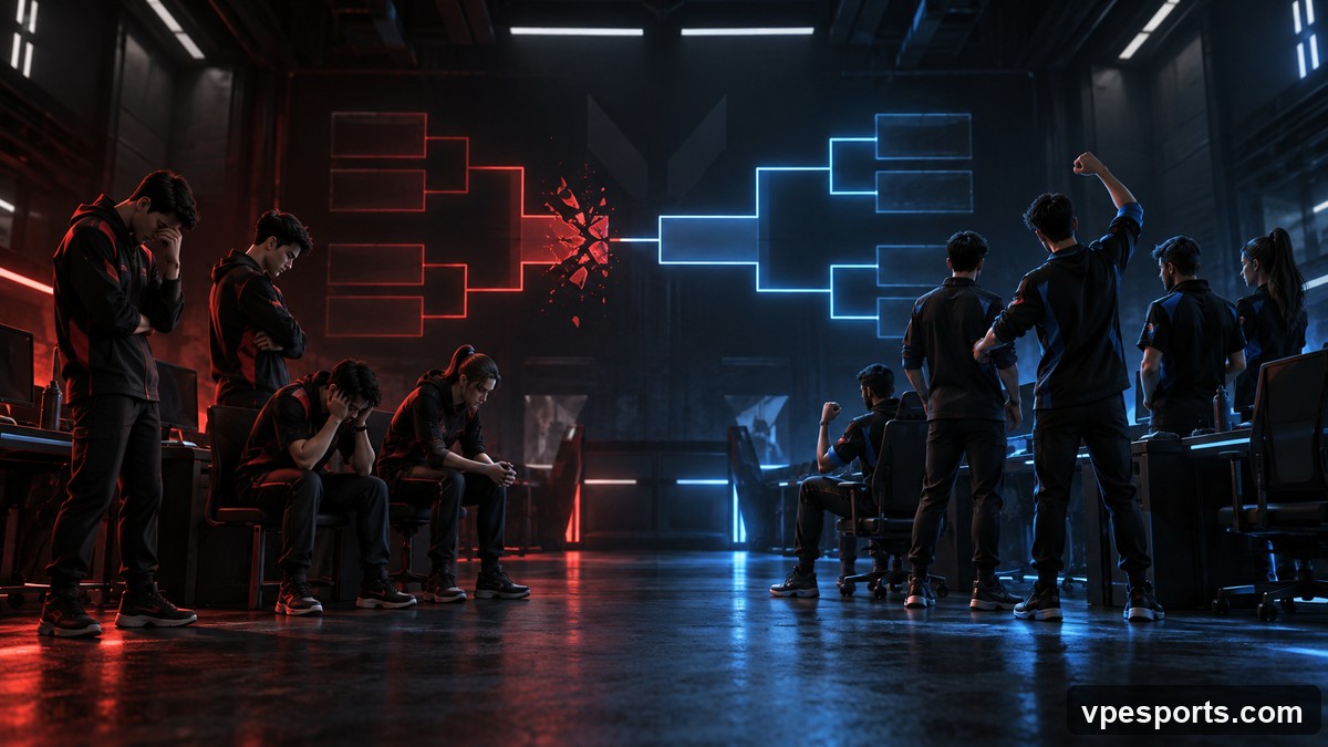 Conceptual illustration of an elimination series between 100 Thieves and NRG