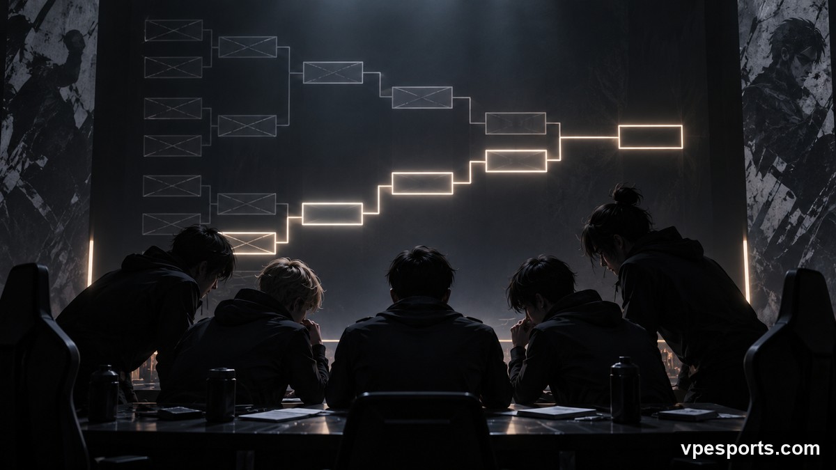 Conceptual illustration of a surviving esports team facing its next lower-bracket match