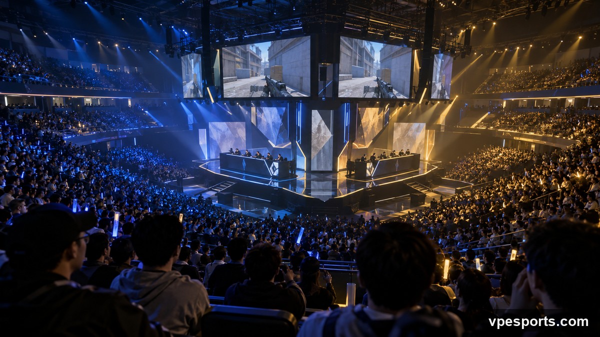 Fans watch a VALORANT championship match in an arena